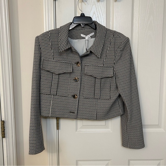 VERONICA BEARD Fulham Houndstooth Cropped Jacket in Black Multi Size 16 - Picture 4 of 10